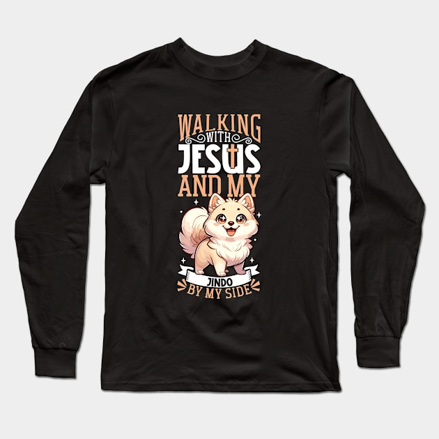 Jesus and dog - Korean Jindo Long Sleeve T-Shirt by Modern Medieval Design